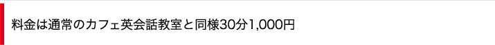 料金は通常のカフェ英会話教室と同様30分1,000円